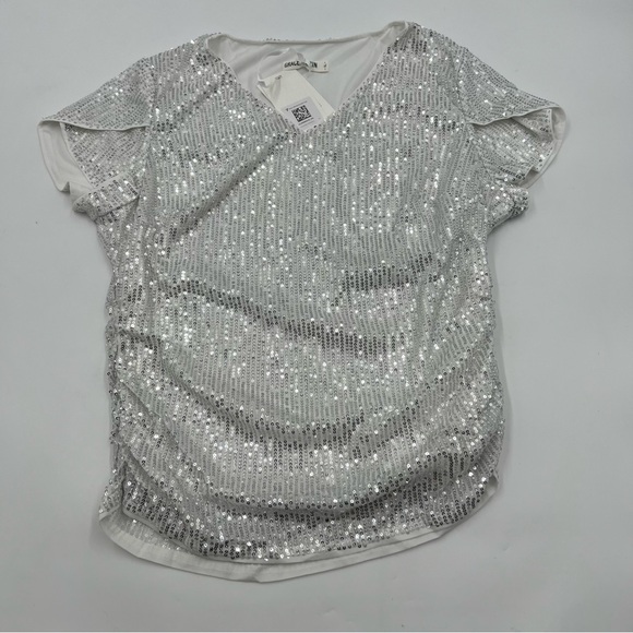 Grace Karin sequined‎ flutter sleeve shirt size XL. Side rushing. NWT retail $34 - Picture 2 of 9